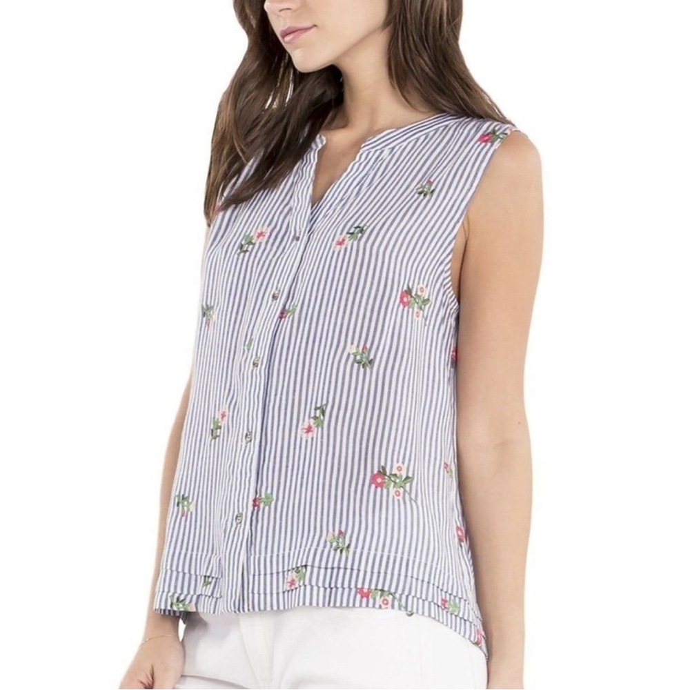 MISS ME WOMEN FLORAL STRIPED BLOUSE SLEEVELESS OVERSIZED Sz MEDIUM